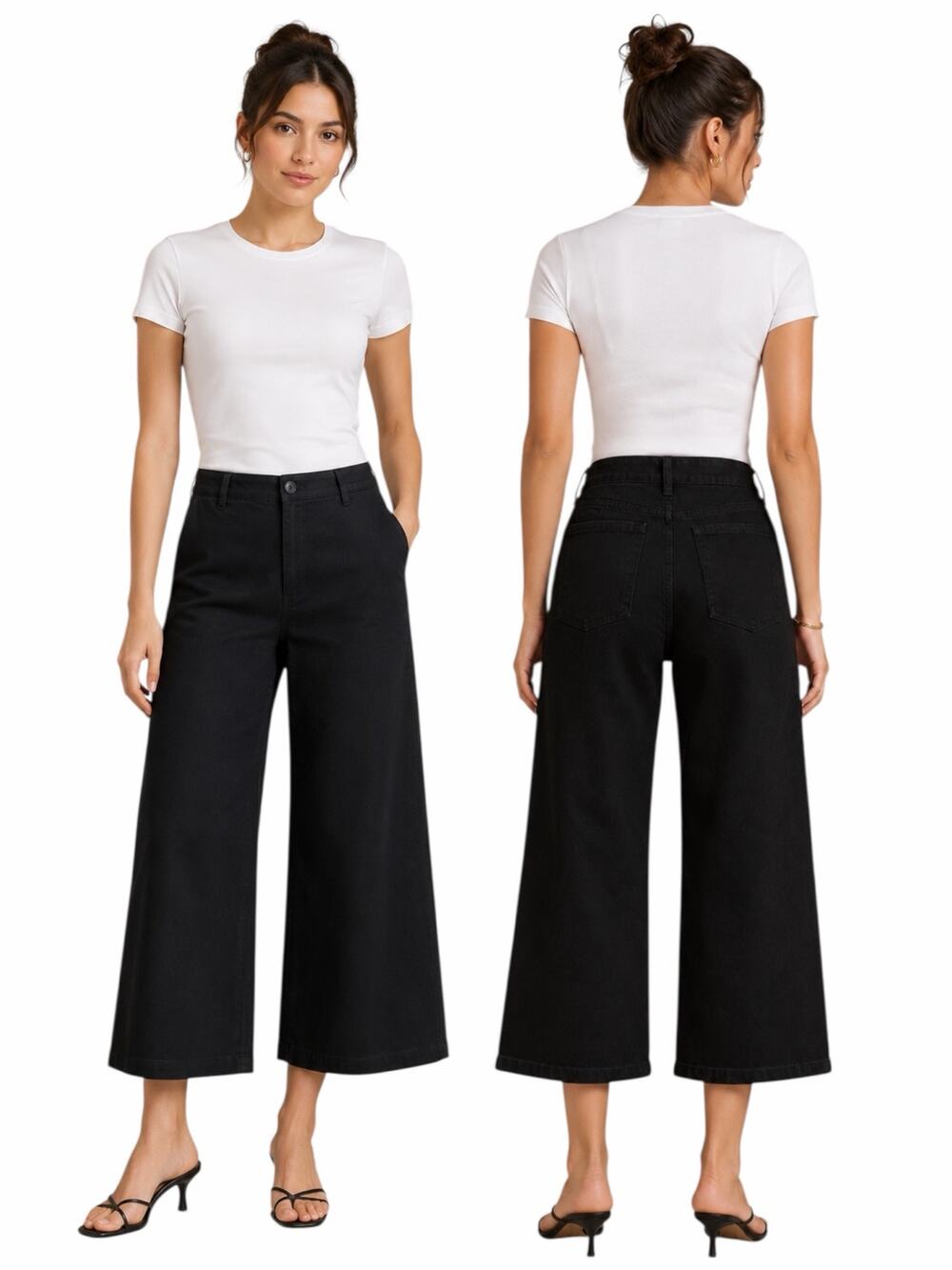 Everlane High Rise Cropped Wide Leg Jeans Faded Black Gray Size 2